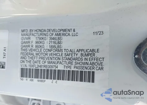 2024 Honda Civic Sport from USA, damaged, VIN 19XFL2H81RE009754